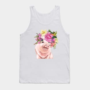 Lovely Baby Pig with Flower Crowns in Green Tank Top